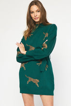 Load image into Gallery viewer, CHEETAH SWEATER DRESS - HUNTER GREEN
