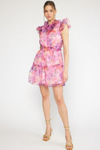Load image into Gallery viewer, FLORAL ORGANZA TIERED MINI DRESS
