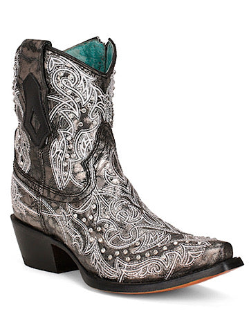CORRAL EMBROIDERY & CRYSTALS ANKLE BOOTIE - BLACK